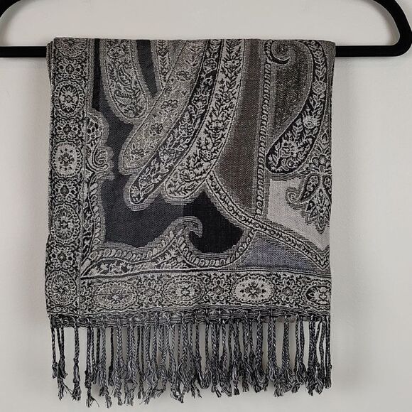 Collection Eighteen Metallic Floral Fringed Wrap Scarf - Picture 1 of 11